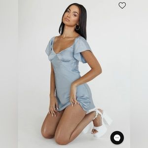 Princess Polly, ISABEL MINI DRESS BLUE, Size:Small, Light Blue Satin Dress